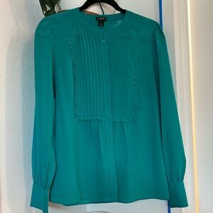 Teal Pleated Long Sleeve Top
